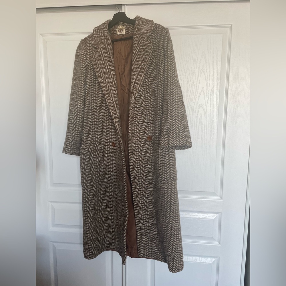 Classic Brown Herringbone Women's Coat